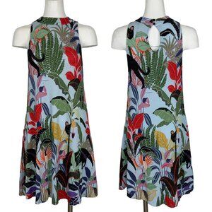 Farm Rio Tropical Halter Mini Dress S Floral Sleeveless Sloth Anthropologie
